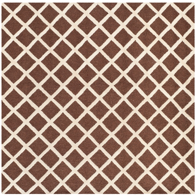 SAFAVIEH, Handmade Cambridge Siire Moroccan Trellis Wool Rug - 6' Square - Dark Brown/Ivory