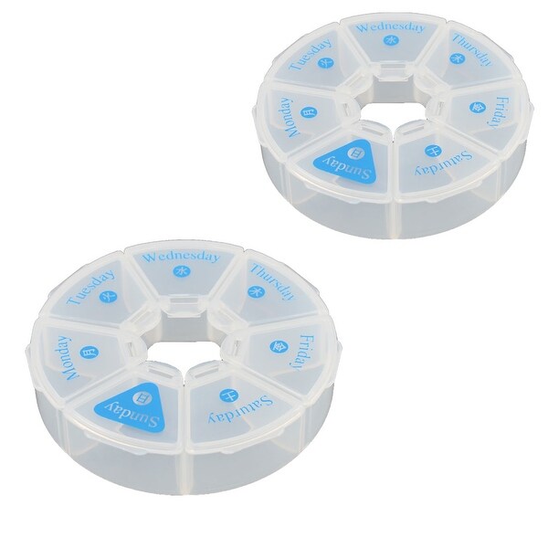 Outdoor Travel Plastic Round Design 7 Compartments Pill Box Organizer 2 PCS