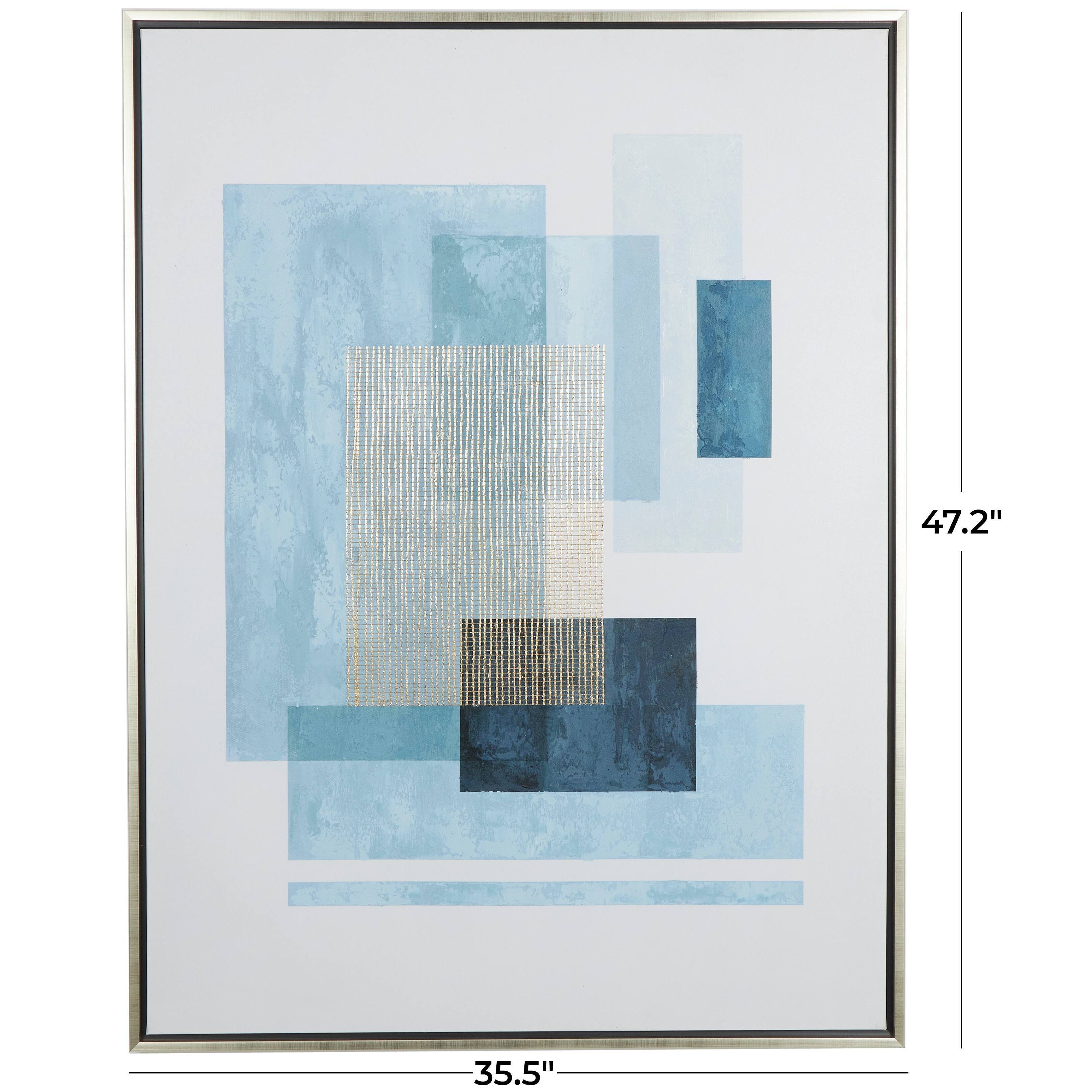 Blue Canvas Overlapping Square Geometric Framed Wall Art with Gold