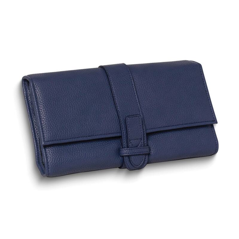 Curata Royal Blue Vegan Leather Multi-Compartment Snap Closure Jewelry Clutch