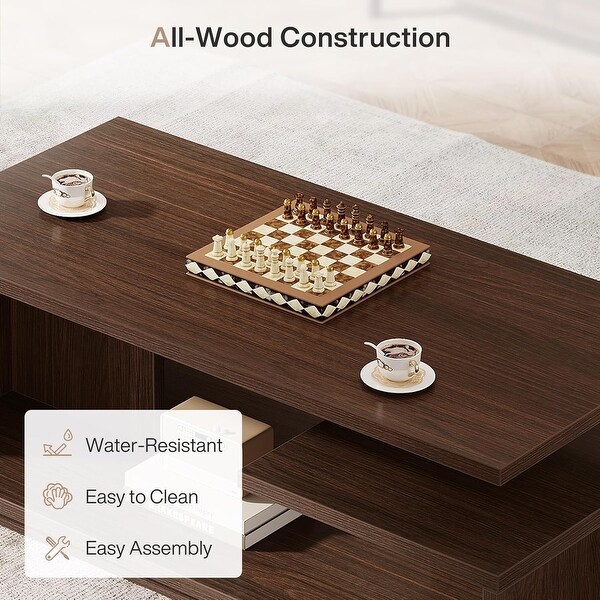 47.24 Inches Coffee Table with Storage Shelf, 3 Tiers Wooden Tea