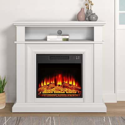 36-Inch Electric Fireplace with Mantel & Wood Finish - 36" in Width