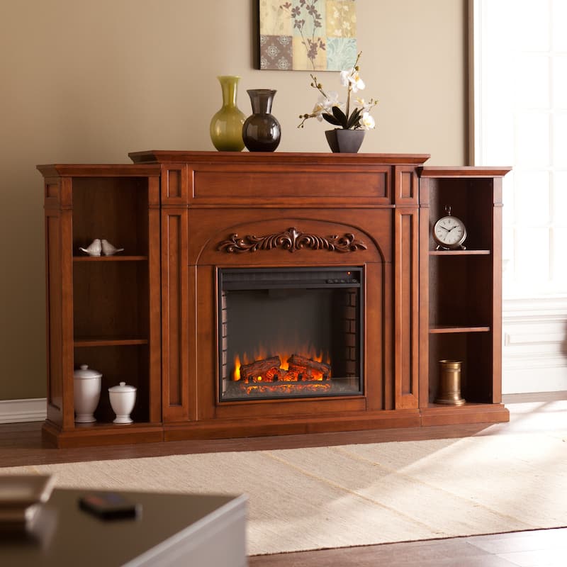 SEI Furniture Gogisgi 72-inch Electric Fireplace with Shelves - Brick Accent Firebox