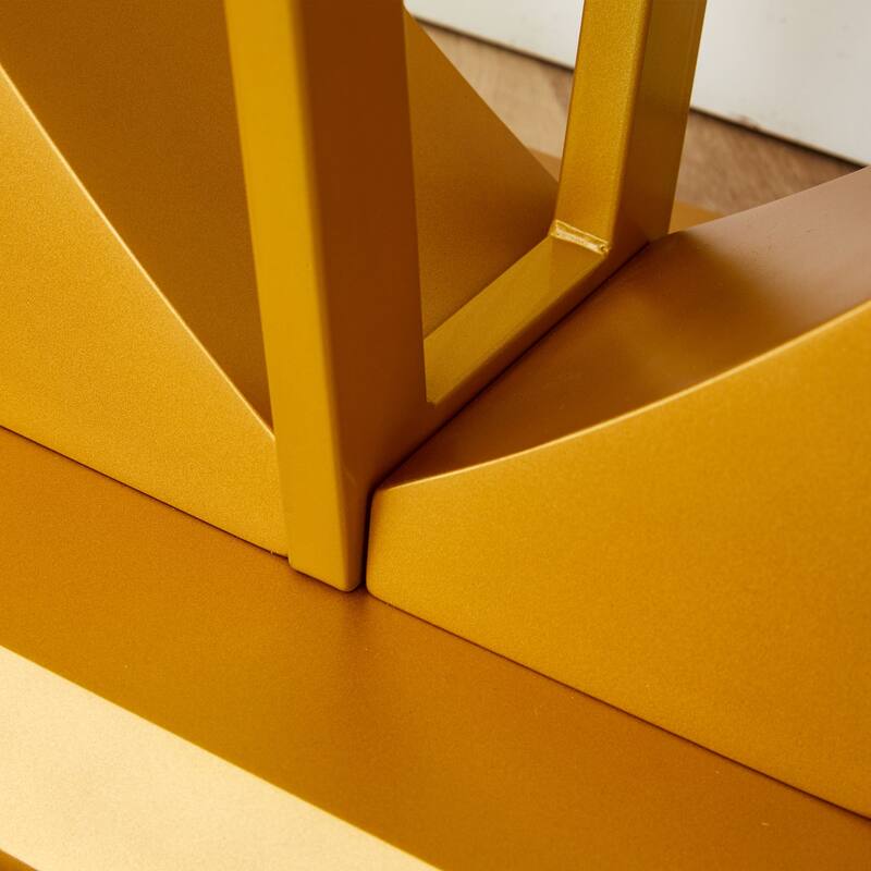 wooden console table with O-shape legs