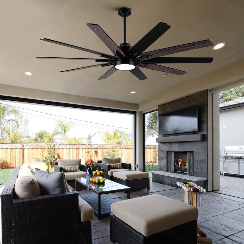 Silvester 72 in. Indoor Plywood Farmhouse Black Ceiling Fan with Integrated LED and Remote - 72 INCHES