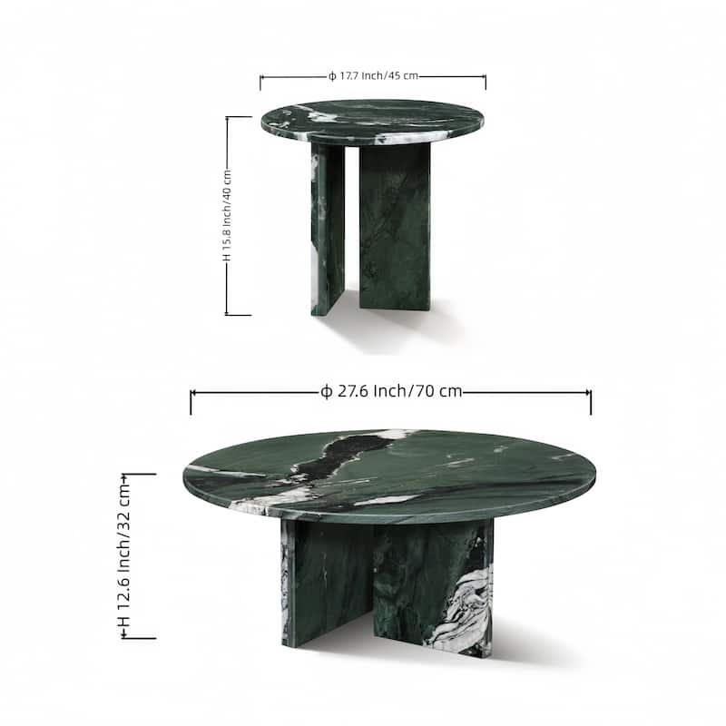 Roomfitters Marble Coffee Table Set, Round Living Room Tables, Solid Stone Modern Accent Table Set, Genuine Marble