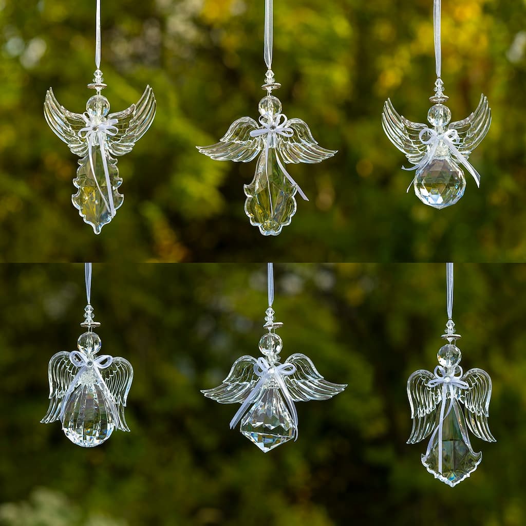 Hanging Clear Acrylic Angel Ornaments in 6 Assorted Style - 4x1x7.5