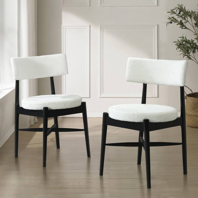 Set of 2 Mid Century Modern Counter Stools with Boucle Upholstery and Rubberwood Frame - Bar Height Dining Stools - Beige
