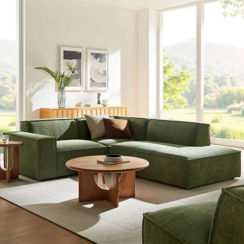 Restore 3-Piece Performance Fabric Upholstered Modular L-Shaped Sectional Sofa - Foliage