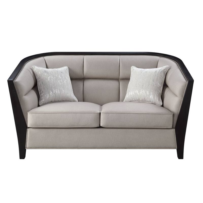 Loveseat with Curved Fixed Back and Shelter Arms, Beige