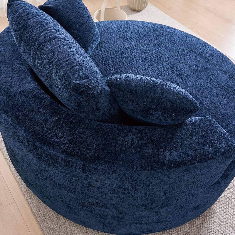 Round Accent Chair with High-Resilience Cushions, Swivel Chenille Barrel Chair, Fluffy Sleeper Lounge Chair