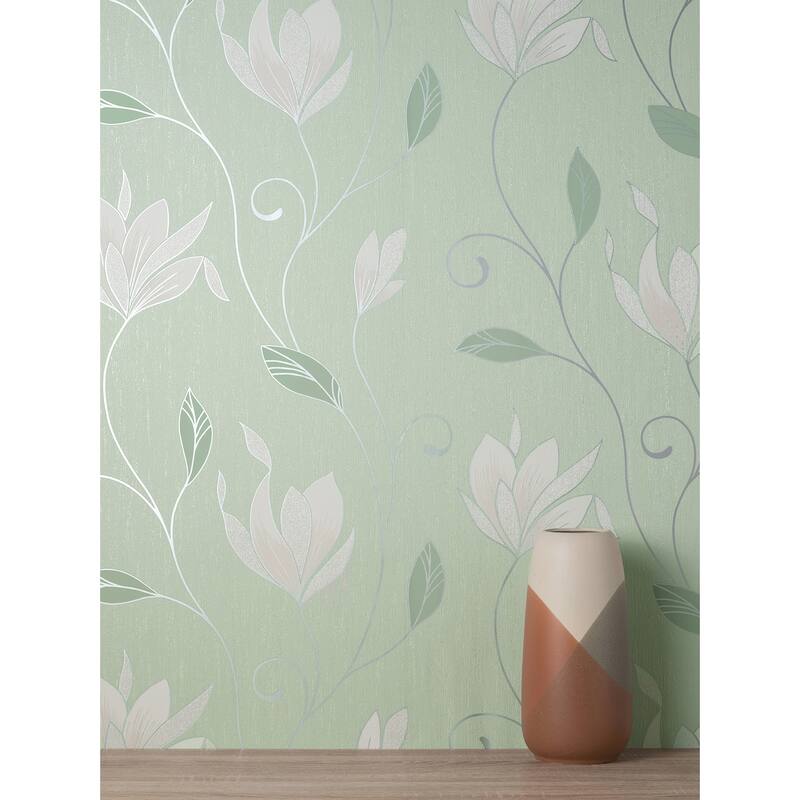 Fine Decor Synergy Light Green Floral Wallpaper