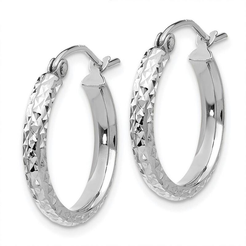 Curata 14k White Gold Sparkle Cut 2.8x18mm Hoop Earrings