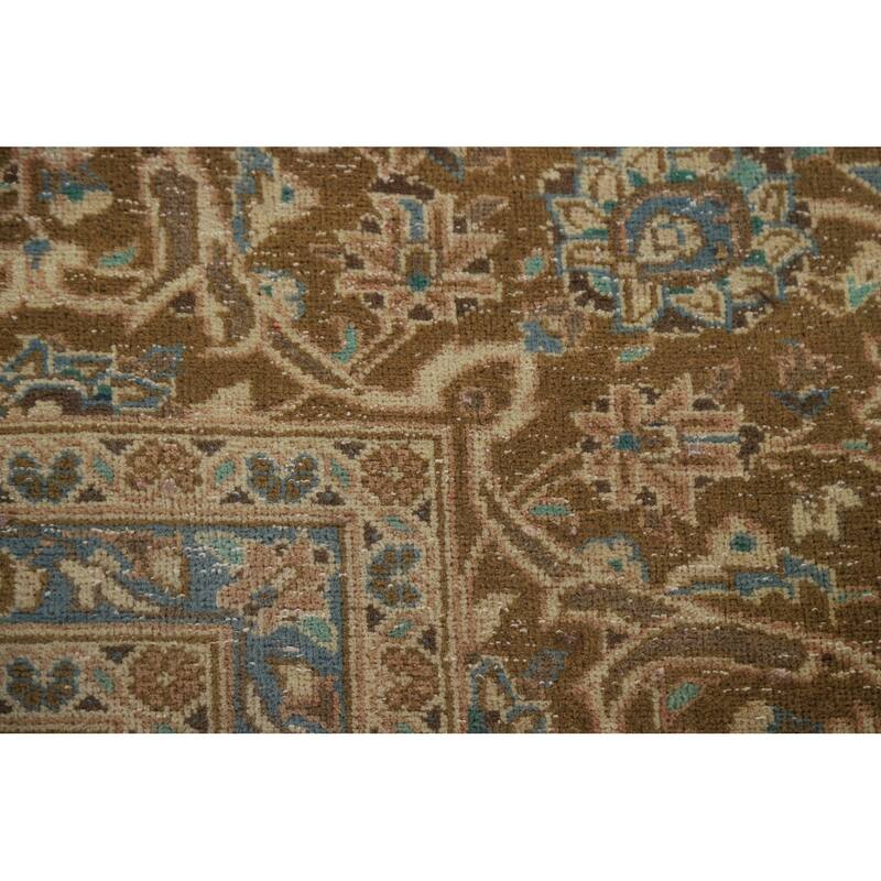 Hand Knotted Oriental 100% Wool Carpet Traditional Floral Pink Mashad Area Rug - 13' 3'' X 9' 7''