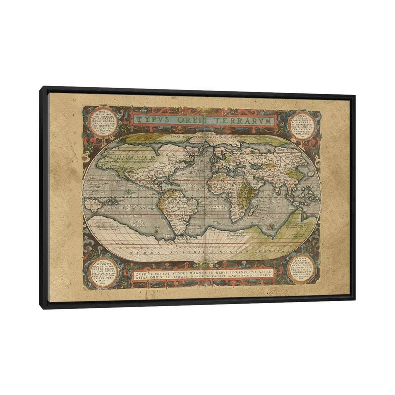 iCanvas "Embellished Antique World Map" by Vision Studio Framed Canvas Print - Black - 32x48