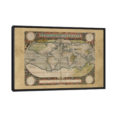 iCanvas "Embellished Antique World Map" by Vision Studio Framed Canvas Print