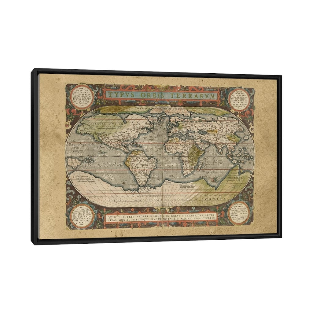 iCanvas "Embellished Antique World Map" by Vision Studio Framed Canvas Print