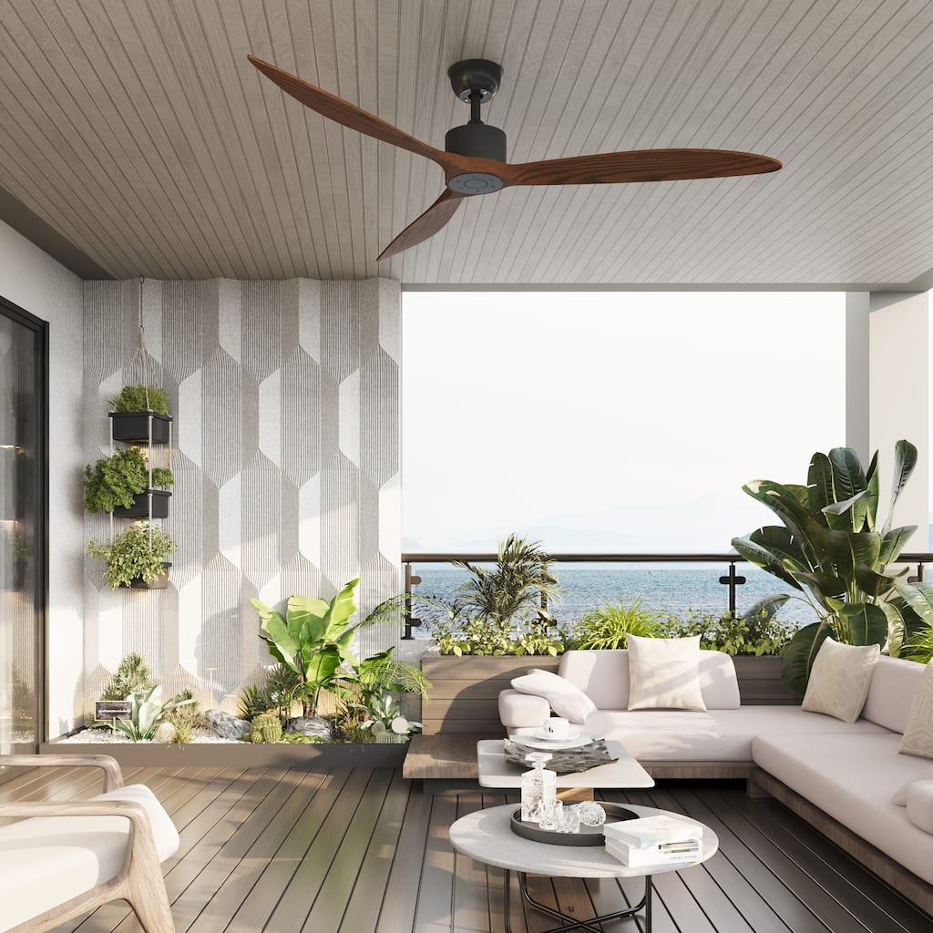 Walnut Ceiling Wood Fan with Remote, 6 Speeds,for All Seasons,Bedroom,Balcony,study