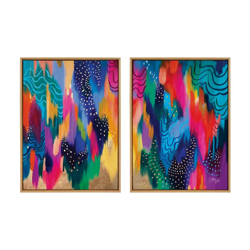 Kate and Laurel Sylvie EV Brushstroke Framed Canvas by Jessi Raulet - 2 Piece Set 28x38 - Brown