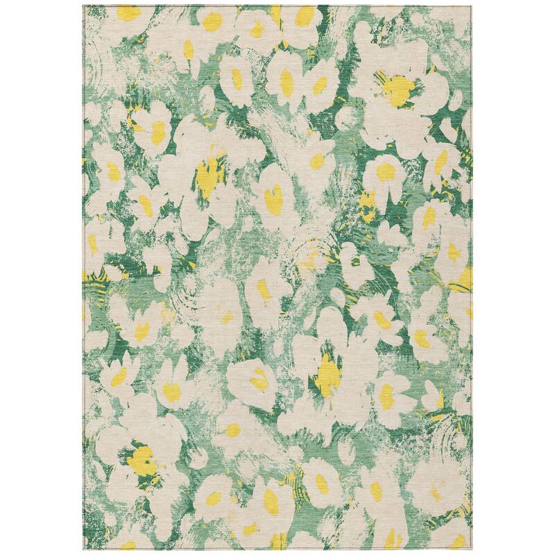 Machine Washable Indoor/ Outdoor Modern Daisy Chantille Rug