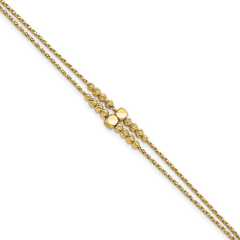 Curata 14k Gold Polished Sparkle Cut Beaded 2 strand With 1inch Ext Bracelet 7 Inch