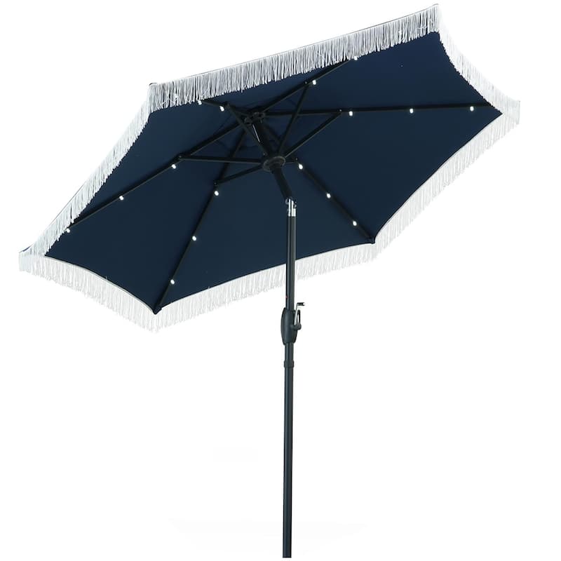 Autlaycil 7.5 ft Outdoor Patio Umbrella with 18 LED Lights Solar & Tassel.