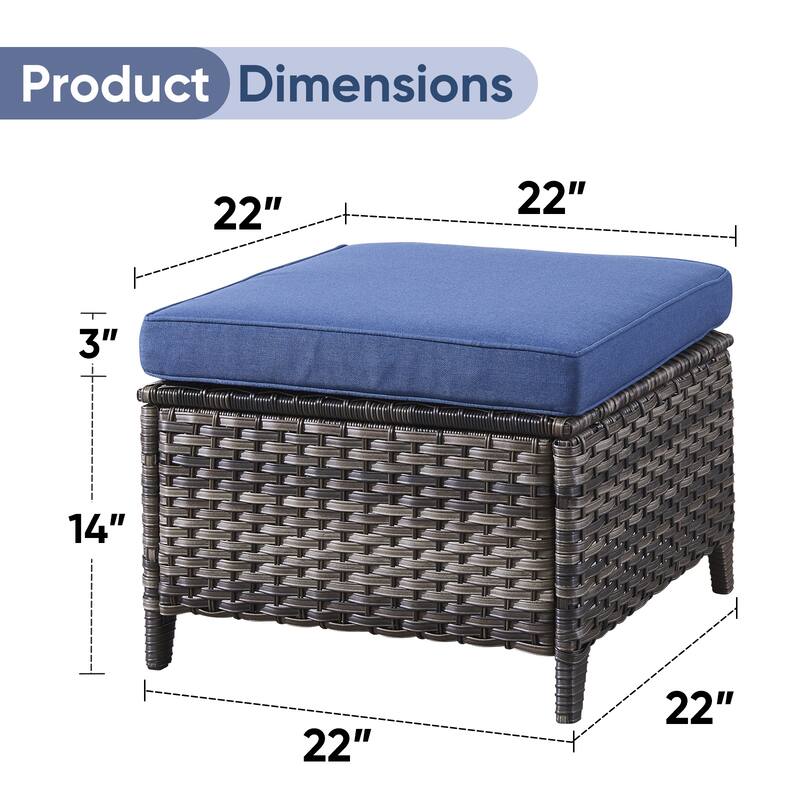 Outdoor Patio Footstool Ottomans with Cushion Grey-Blue - Grey