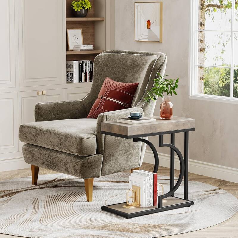 Narrow Side Table End Table Modern Bedside Tables Small Chairside Table for Couch, Sofa Table for Living Room