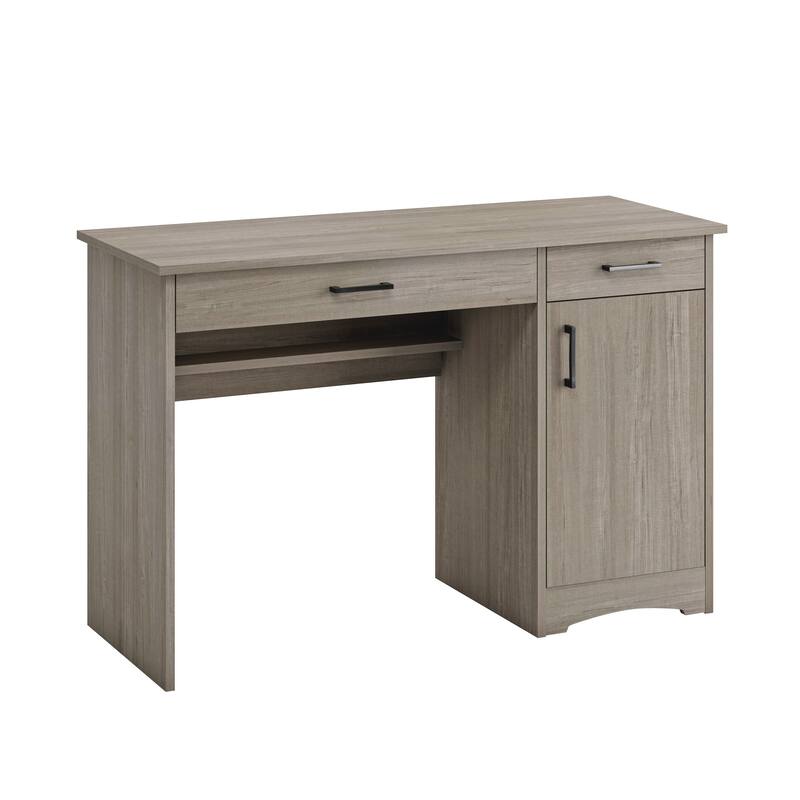 Brown Computer Desk with Flip-Down Keyboard Tray and CPU Storage for Home Office