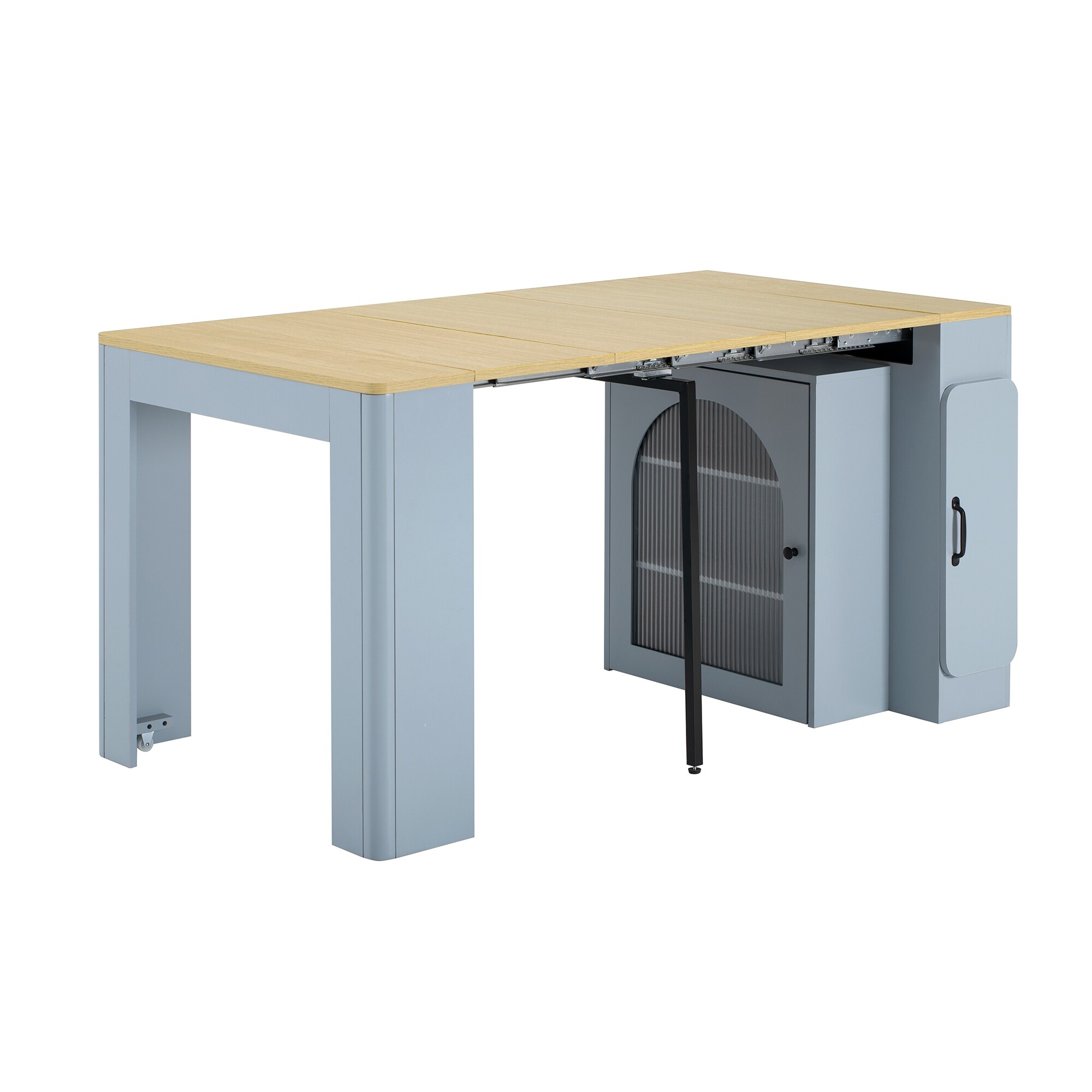 Modern Extendable Dining Table with Rolling Wheels and Integrated