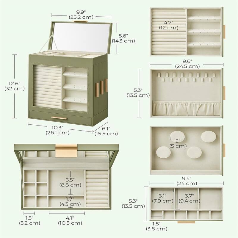Jewelry Box with Glass Window - 6.1"D x 10.3"W x 12.6"H