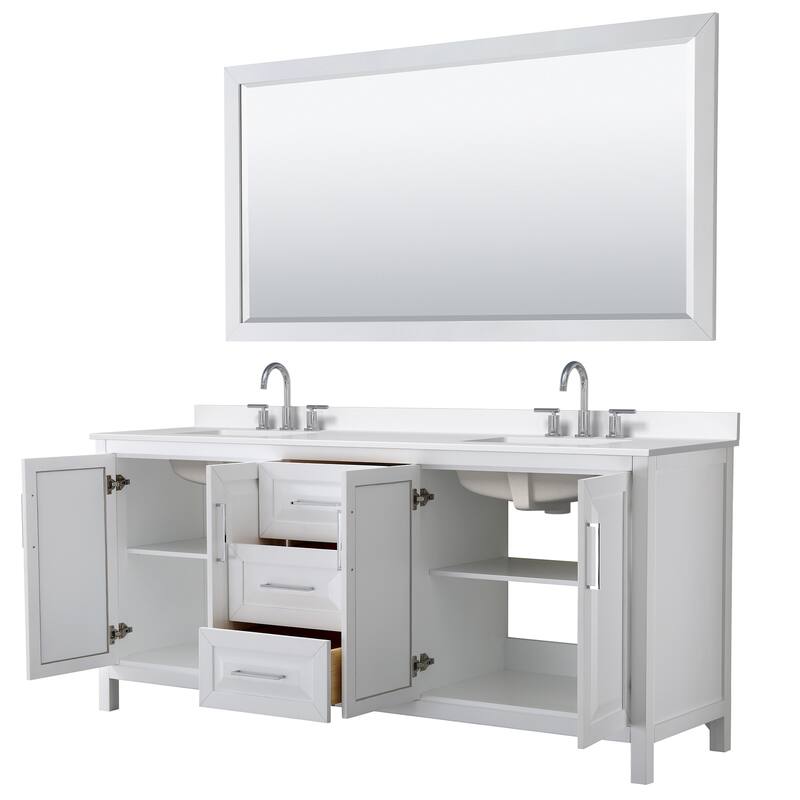 Daria 80-inch Double Vanity, 3 Hole Quartz Top, 70-inch Mirror