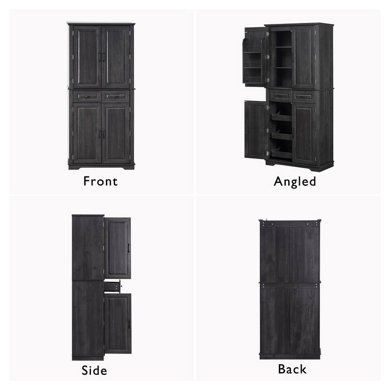 71"Tall Kitchen Pantry Cabinet with 3 Pull Out Cabinet Organizers,Embossed Texture Storage Cabinet with 6 Door Shelves,2 Drawers