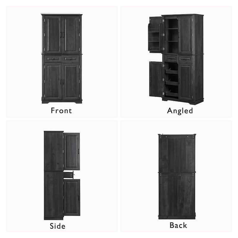 Farmhouse 71" Pantry Cabinet with 3 Slide-Out Organizers, 6 Door Shelves, Adjustable Storage for Kitchen