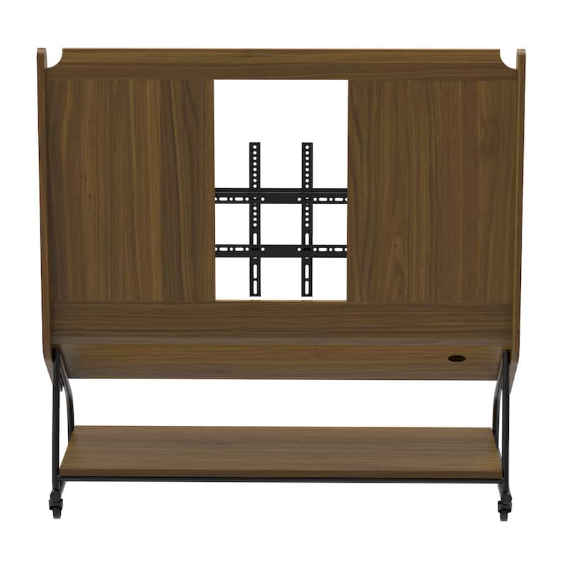 Mobile TV Stand with Mount for 32-50" TV with Projector Screen & Power Outlets - Adjustable Rolling TV Cart, MDF Wood