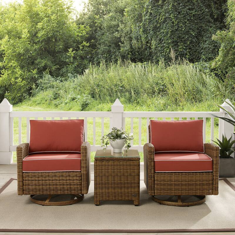 Crosley Bradenton 3Pc Outdoor Wicker Swivel Rocker Chair Set