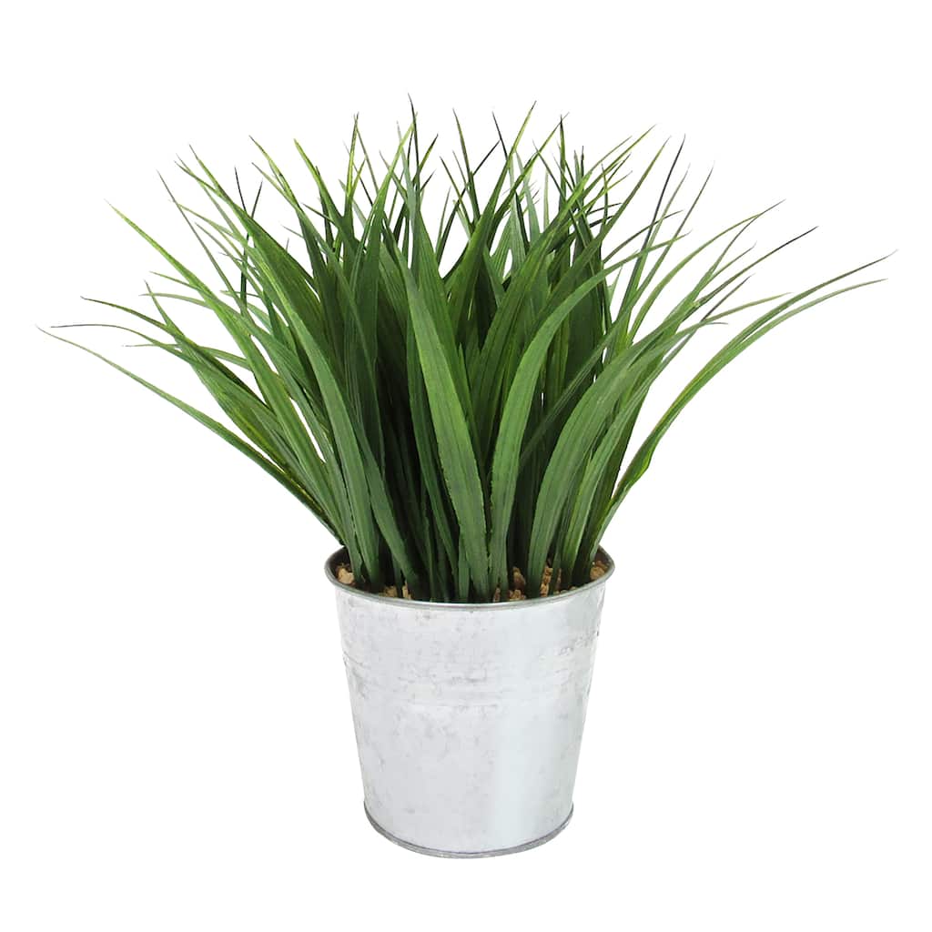Artificial Wheat Grass Herb Plant in Metal Pot 9in - 9" H x 8" W x 8" DP