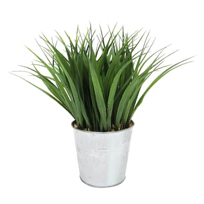 Artificial Wheat Grass Herb Plant in Metal Pot 9in - 9" H x 8" W x 8" DP