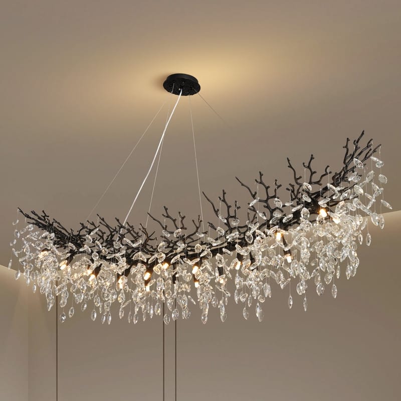Modern Branch Crystal Linear Chandelier, 1100-1830mm Dining Pendant Light - L1830 - Black
