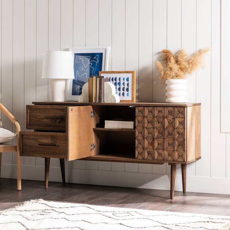 Walker Edison Solid Wood 2-Drawer, 2-Door Prism Buffet Cabinet