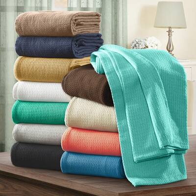 King Size Modern Waffle Blanket Cotton Textured Solid Design