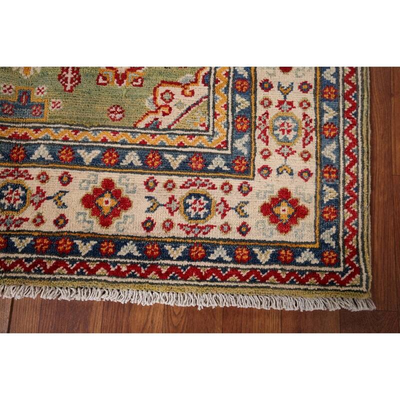 Light Green Kazak Accent Rug Handmade Wool Carpet - 3'4" x 4'9"