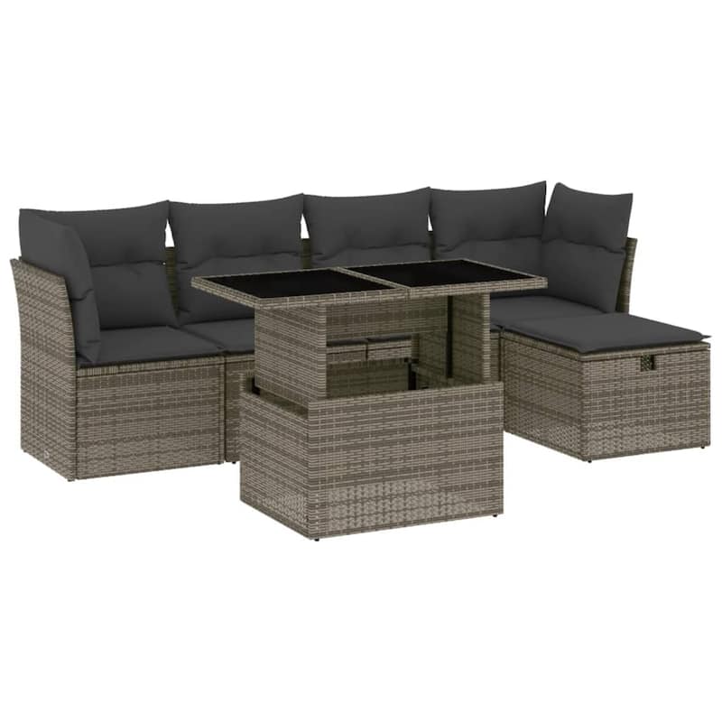 vidaXL Patio Sofa Set with Cushions Outdoor Furniture 6 Piece Poly Rattan - 21.7 x 39.4 x 28.7 in