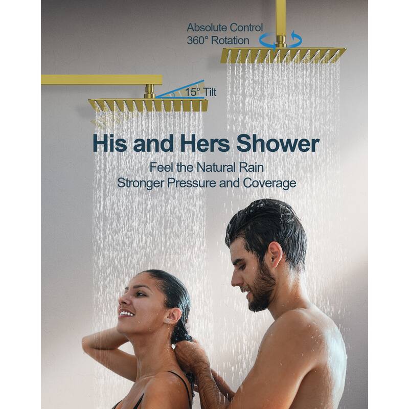 GRANDJOY Thermostatic Shower System Rainfall Dual Shower Heads 12 inch Ceiling and Wall Mount Body Jets Handheld Spray Combo