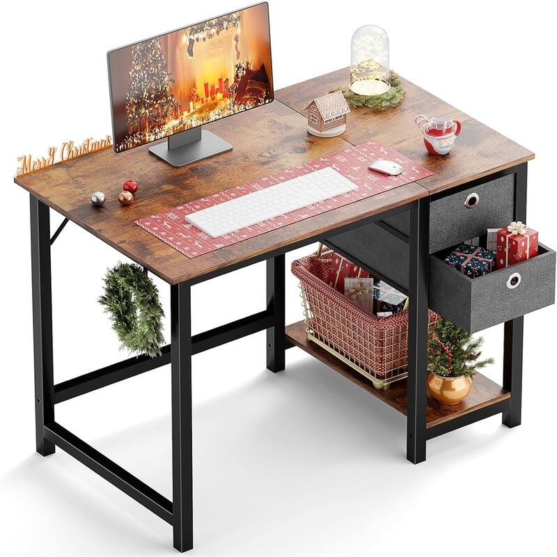 Computer Desk with Drawers - 39.37"D x 23.62"W x 29.72"H - Rustic