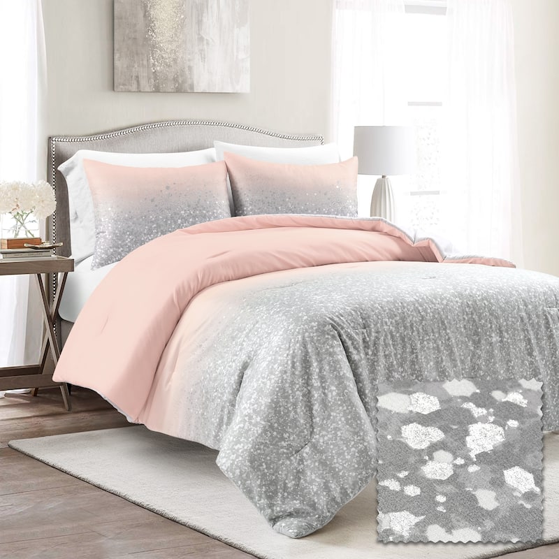 Lush Decor Glitter Ombre Metallic Print Comforter Set - Blush & Gray - Twin
