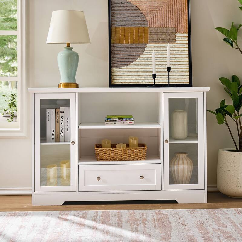 Buffet Sideboard, White Multi-Functional Storage Cabinet,51" W x 16" D x 33" H