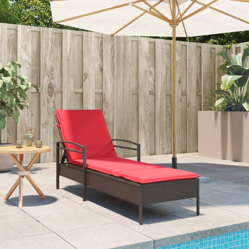 vidaXL Sun Lounger with Cushion Daybed Furniture Poly Rattan Brown/Gray/Black - 24.8" x 78.7" x 24.4"/28.3"/31.9"