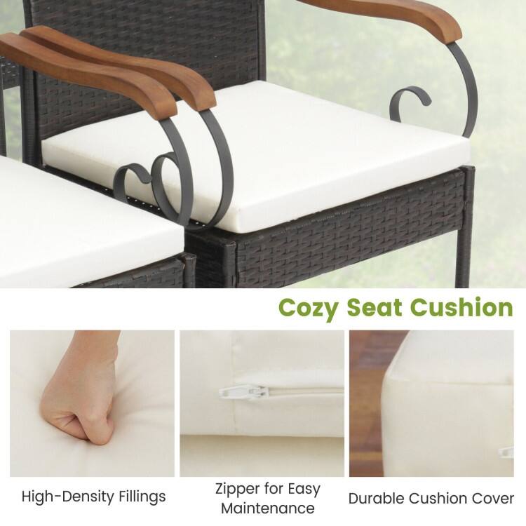 Patio Wicker Dining Set with Detachable Cushion and Umbrella Hole - 63" x 36" x 30" (L x W x H)