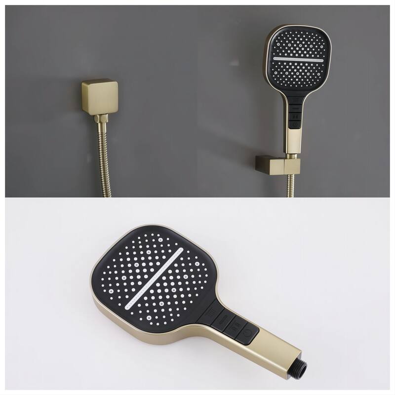 Modland 4-Way Square Thermostatic Rainfall Shower System with Rough-in Valve, Black/Gold